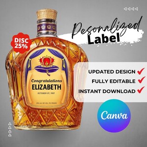 Bouteille imprimable personnalisée avec étiquette originale Crown Royal | Label Meilleur Homme | Couronne royale de remise des diplômes - Mariages personnalisés, occasions d'anniversaires