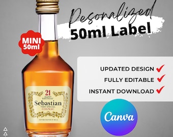 Druckbare Cognac Mini 50ml Etikett bearbeitbar Anpassen, Geschenkideen. Geburtstagsgeschenk, Jahrestag, Hochzeit Mini Party Favors, Flugzeugflasche