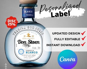 Aanpasbaar tequila-label, gepersonaliseerd cadeau (digitale download)