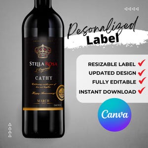 Printable Stella Rosa Black Wine Bottle label editable Customize, Wine Editable Label. Birthday Present Anniversary Wedding Gift