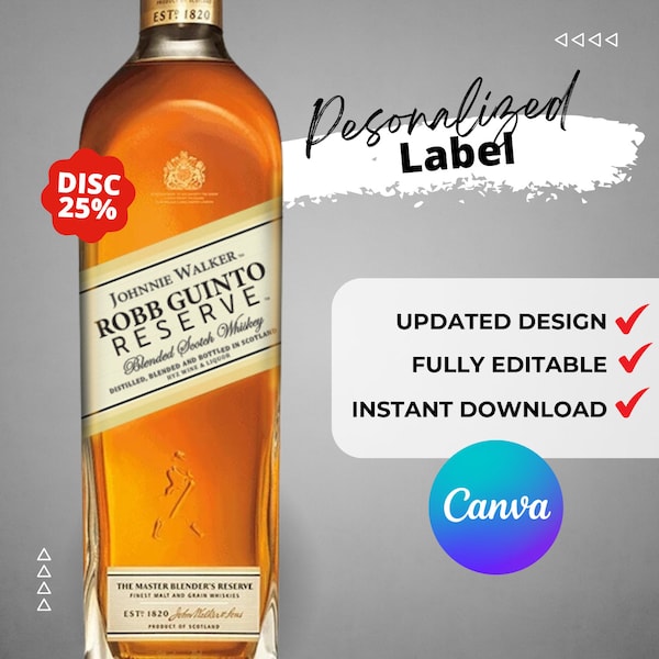 Printable JW Gold Label Reserve Personalized wine liquor bottle labels editable Customize, Birthday Gift, Realistic Liquor Label.