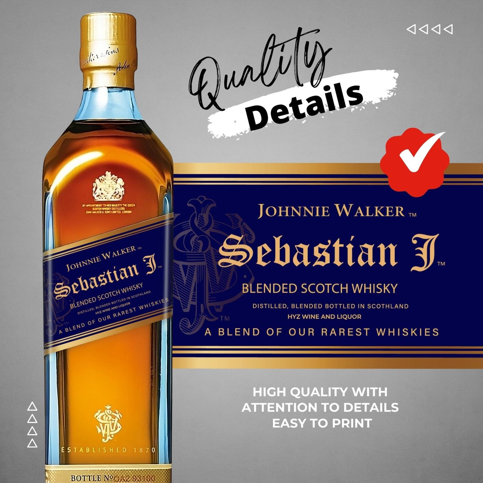 Printable JW Blue Label Personalized Wine Liquor Bottle Labels Editable ...