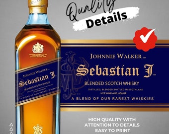 Personalized JW Blue Label Wine Bottle Label, Editable Birthday Gift (Digital Download)