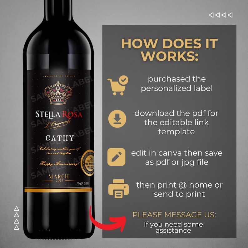 Stella Rosa Label Template Stella Rosa Wine Label, Editable Black Wine Bottle, Anniversary Gift ...