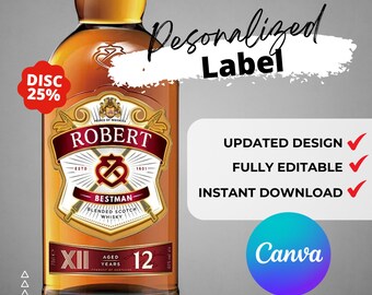 Printable Regal Whiskey 12 Personalized wine liquor bottle labels editable Customize, Birthday Gift, Realistic Liquor Label.