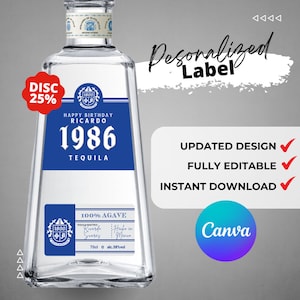 Printable 1890 Silver Tequila label editable Customize, Gift Ideas. Birthday Present, Anniversary and wedding.