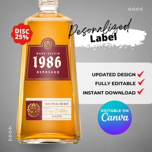 Printable 1890 Tequila Reposado label editable Customize, Gift Ideas. Birthday Present, Anniversary and wedding.