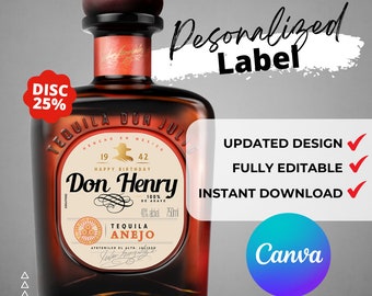 Aangepast tequila-label, bewerkbaar verjaardagscadeau (digitale download)