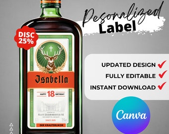 Printable Jager label editable Customize, Liquor Gift Ideas. Birthday Present, Anniversary and wedding.