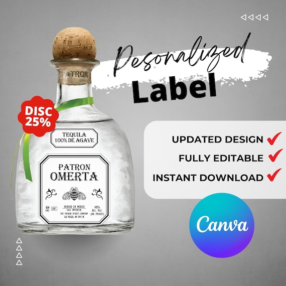 Printable Tequila Bottle Label, Editable Patron Design (Digital Download)