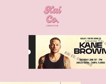 PHYSICAL + LAMINATED Kane Brown: In The Air Tour Custom/Personalized Concert Ticket