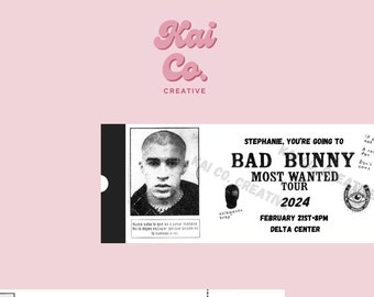 PHYSICAL + LAMINATED Bad Bunny Most Wanted Tour Custom/Personalized Concert Ticket