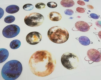 Watercolour Planets Deco Stickers, Decorative Stickers, Gift Wrapping, Scrapbook Supplies, Galaxy Planner Stickers, Space Crafting Stickers