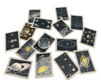 Gold Accents Space Planner Stickers, Gold Moon Deco Stickers, Galaxy Planet Journalling Stickers,Universe Diary Stickers,Astronaut Crafting