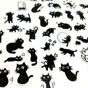 Niedliche kleine Katze Aufkleber, schwarze Katze Aufkleber, Planer Aufkleber, Kartenherstellung, kleine Handwerk Aufkleber, Scrapbooking Zubehör, Geschenk für Katzenliebhaber