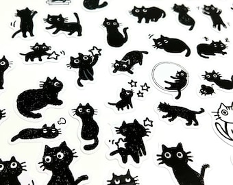 Cute Tiny Cat Sticker, Black Cat Stickers, Planner Stickers, Card Making, Tiny Craft Stickers, Scrapbooking Supplies, Cat Lover Gift