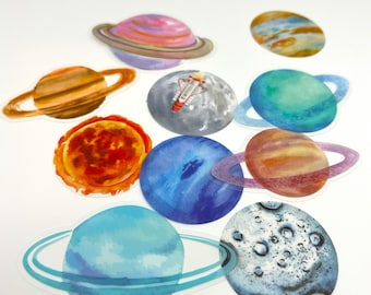 Pastel Space Planets Stickers,Galaxy Planner Sticker,Universe Diary Sticker,Planet Crafting Sticker,Moon Deco Sticker,Space Crafting Sticker