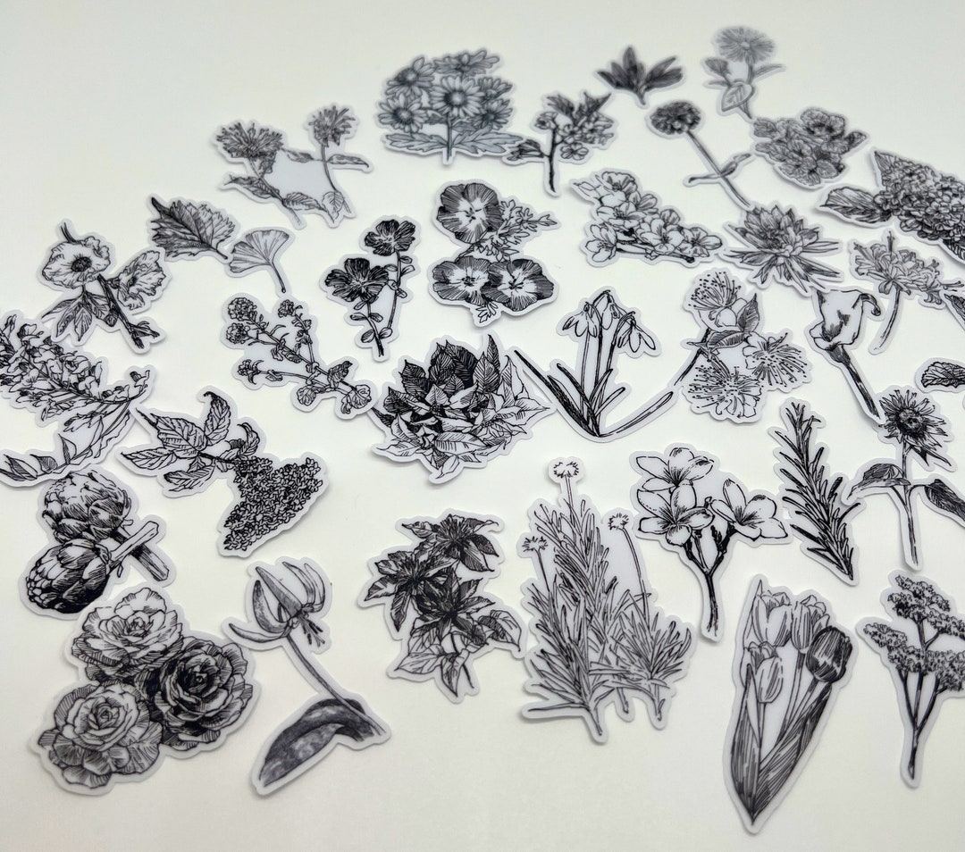 Black and White Floral Journal Stickers, Diary Stickers, Card ...