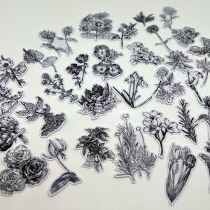 Schwarz-weiße Blumen-Journal-Aufkleber, Tagebuch-Aufkleber, Kartenverschönerung, lustige Aufkleber, Scrapbooking-Zubehör
