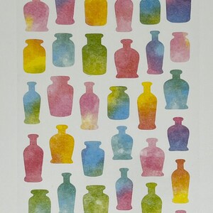 Etiqueta engomada de la botella/tarro/jarrón de la acuarela, pegatina de la nota del florero, álbum de recortes, suministros del diario basura, fabricación de tarjetas de jarrones, pegatina de la nota de la acuarela