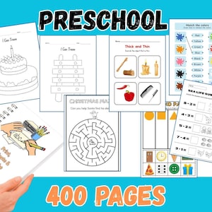 Preschool Pre-K Learning Bundle, 400+ Pages, Activity Worksheets, Alphabet, Dot To Dot, Cutting, Puzzle, Tracing, Shapes and many more