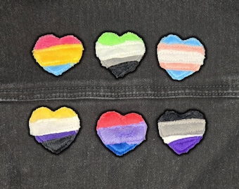 Upcycled Scrappy Pride Heart Iron-On Patches | Set 1