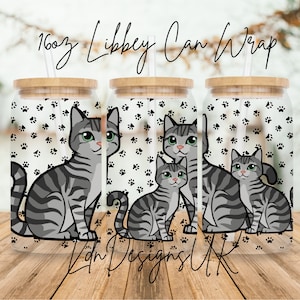 DIGITAL 16oz Libbey Can Wrap Cute Cat PNG