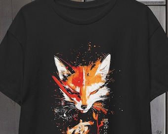 Japanese Fox Dadaism Tees, Cartoonish Animal Portrait Shirt, Artsy Graphic Tee, Unique Gift for Art Lovers, Unisex Cotton Top