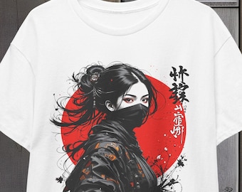 Japanese Female Ninja, Samurai Warrior Shirt, Asian Culture Gift, Unisex Cotton Top, Martial Arts Tee, Japan Lover Gift, Ninja Fan