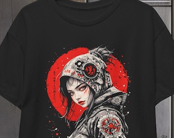Ninja Asian Girl T-Shirt, Shinobi Tee, Samurai Warrior Shirt, Japanese Anime Clothing, Martial Arts Top