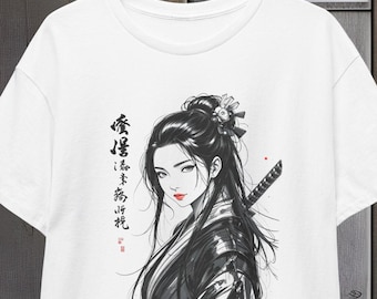 Japanese Kunoichi Unisex Tee, Samurai Warrior Ink Art Shirt, Asian Ninja Graphic T-Shirt, Martial Arts Gift Top, Oriental Clothing Apparel