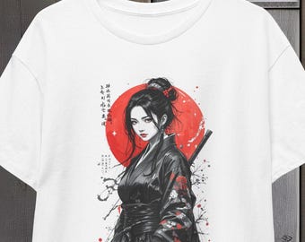 Japanese Kunoichi Unisex Tee, Samurai Warrior Ink Art Shirt, Asian Ninja Graphic T-Shirt, Martial Arts Gift Top, Oriental Clothing Apparel