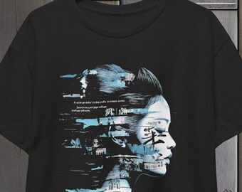Geisha Collage Tee, Japanese Graphic Shirt, Asian Art T-Shirt, Unisex Cotton Top, Shadow Profile Clothing, Poster Scrap Design