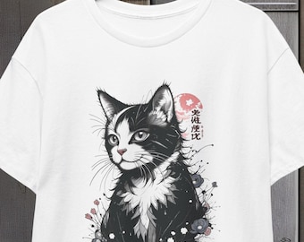 Cat Lover Graphic Tee, Japanese Cat Print Shirt, Men's Women's Cotton Tee, Cute Kitty T-Shirt, Animal Lover Gift, Kawaii Cat Top