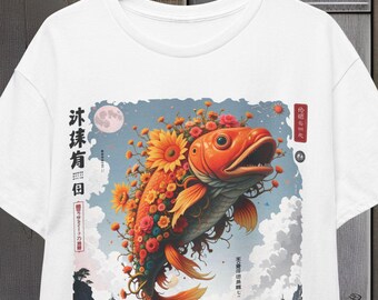 Surreal Japanese Koi Fish Tee, Unisex Cotton Shirt, Artistic Graphic T-Shirt, Unique Animal Print Top, Gift for Fish Lovers, Japanese Design