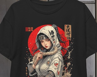Ninja Asian Girl T-Shirt, Shinobi Tee, Samurai Warrior Shirt, Japanese Anime Clothing, Martial Arts Top