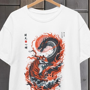Tiger Dragon Tee, Japanese Graphic Shirt, Unisex Cotton Top, Asian Animal Print, Cool Tee for Men Women, Mythical Creatures Shirt