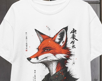 Fox Graphic Tee, Japanese Animal Print Shirt, Men's Women's Cotton Tshirt, Nature Lover Gift, Wildlife Graphic Tee, Japan Inspired Clothing