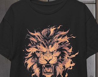 Japanese Lion Unisex T-Shirt, Cotton Tee, Asian Lion Graphic Tee, Japanese Style Shirt, Lion Lover Gift