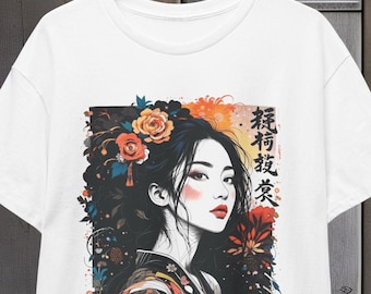 Cubism Asian Girl Tee, Abstract Art T-Shirt, Vintage Floral Graphic Shirt, Unisex Cotton Top, Modern Fashion Tee, Unique Artistic Tee