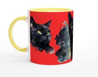 Cosmic Cat Serenity: White 11oz Ceramic Mug for Cat Lovers