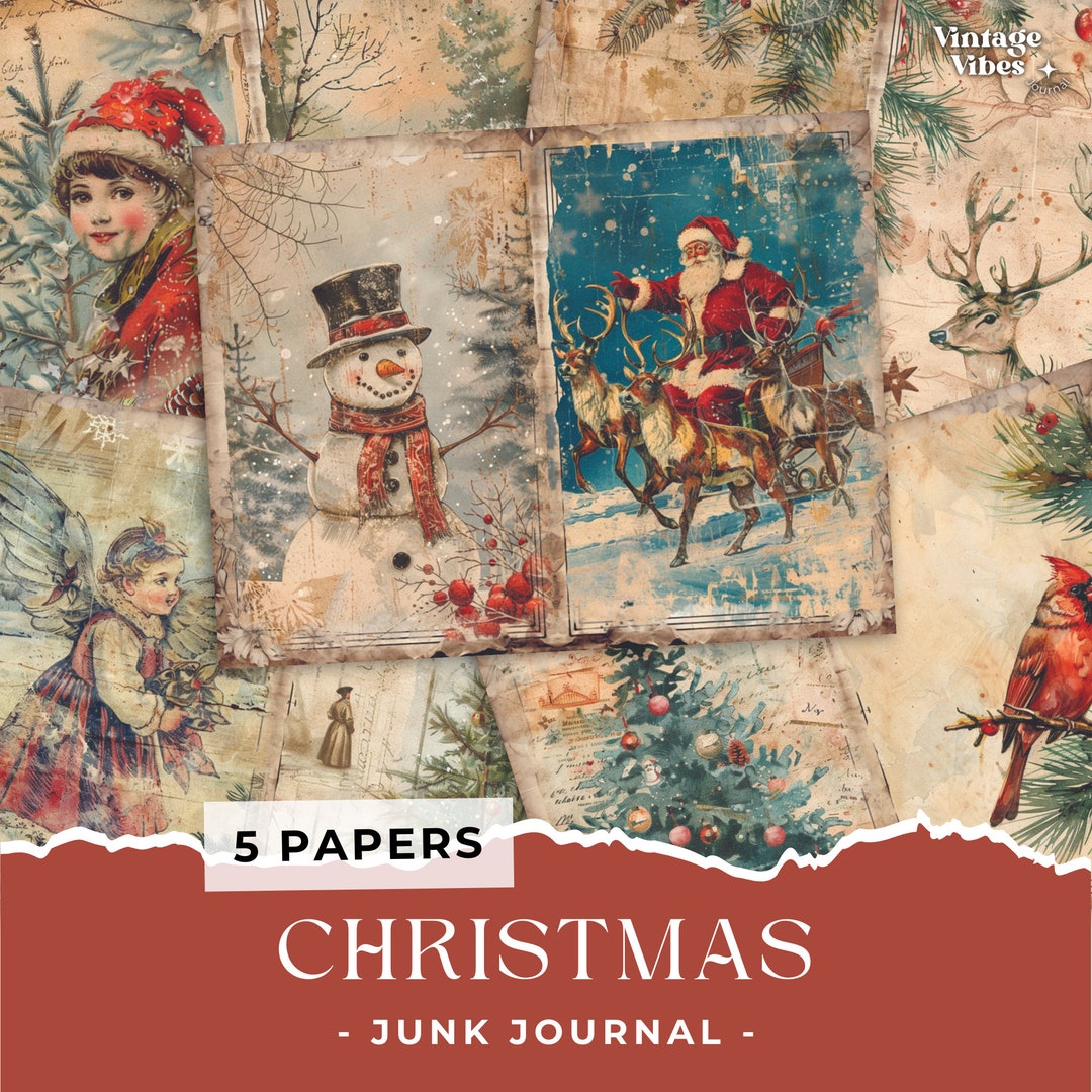 Christmas Junk Journal Digital Paper Kit, Vintage Printable Ephemera ...
