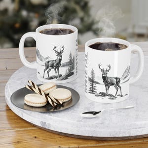 Deer Ceramic Mug, Nature Lover Coffee Cup, Wildlife Enthusiast Tea Mug, Adventure Hot Chocolate Cup, Gift for Outdoor Enthusiasts,