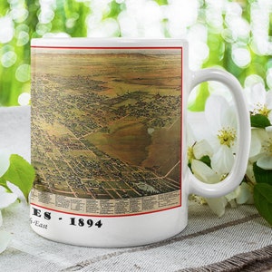 1894年ロサンゼルス地図マグ、白いセラミックコーヒーカップ、歴史的な地図作成アート、歴史愛好家や教師への贈り物（11オンス\15オンス\20オンス）