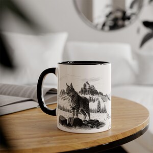 Limited Edition Double Lynx Accent Mug - Personalized 11oz Ceramic Coffee Mug - Nature Gift for Him, Son, or Husband
