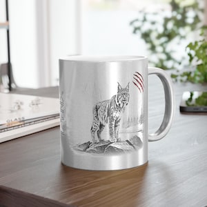 Lynx Metallic Mug - 11oz Silver Ceramic Coffee Cup | Rocky Mountain Lynx Art | Wildlife Lover Gift | Gift for Him, Husband, Son
