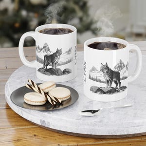 Lynx Ceramic Mug, Nature Lover Coffee Cup, Wildlife Enthusiast Tea Mug, Adventure Hot Chocolate Cup, Gift for Outdoor Enthusiasts,