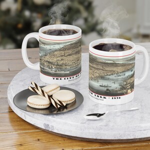 Mug carte New York 1856, tasse à café en céramique blanche, art de la cartographie historique, cadeau pour les amateurs d'histoire et les professeurs, (11 oz\15oz\20oz)