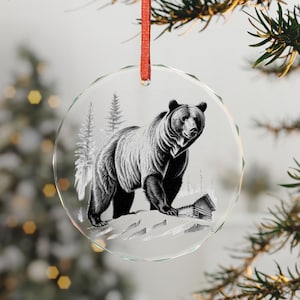 Grizzly Bear Crystal Christmas Ornament, Grizzly Bear Ornament, Wildlife Decor, Nature Lover Gift, Holiday Decoration, Christmas Ornament