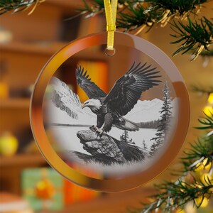 Bald Eagle Glass Christmas Ornament, Eagle Glass Ornament, Wildlife Decor, Nature Lover Gift, Holiday Decoration, Christmas Ornament, Eagle